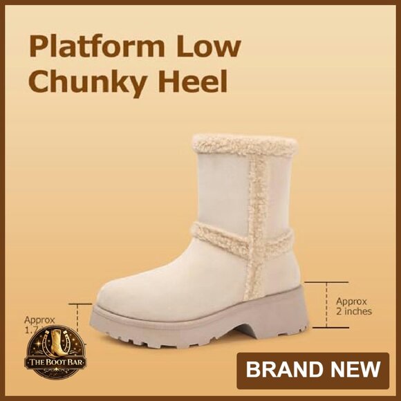 Women's Slip On Winter Snow Boots Faux Fur Lined Platform Mid Calf Booties - Picture 7 of 8